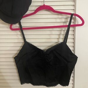 ZARA Feminine & Flirty Lace Trimmed Ruched Crop Top!